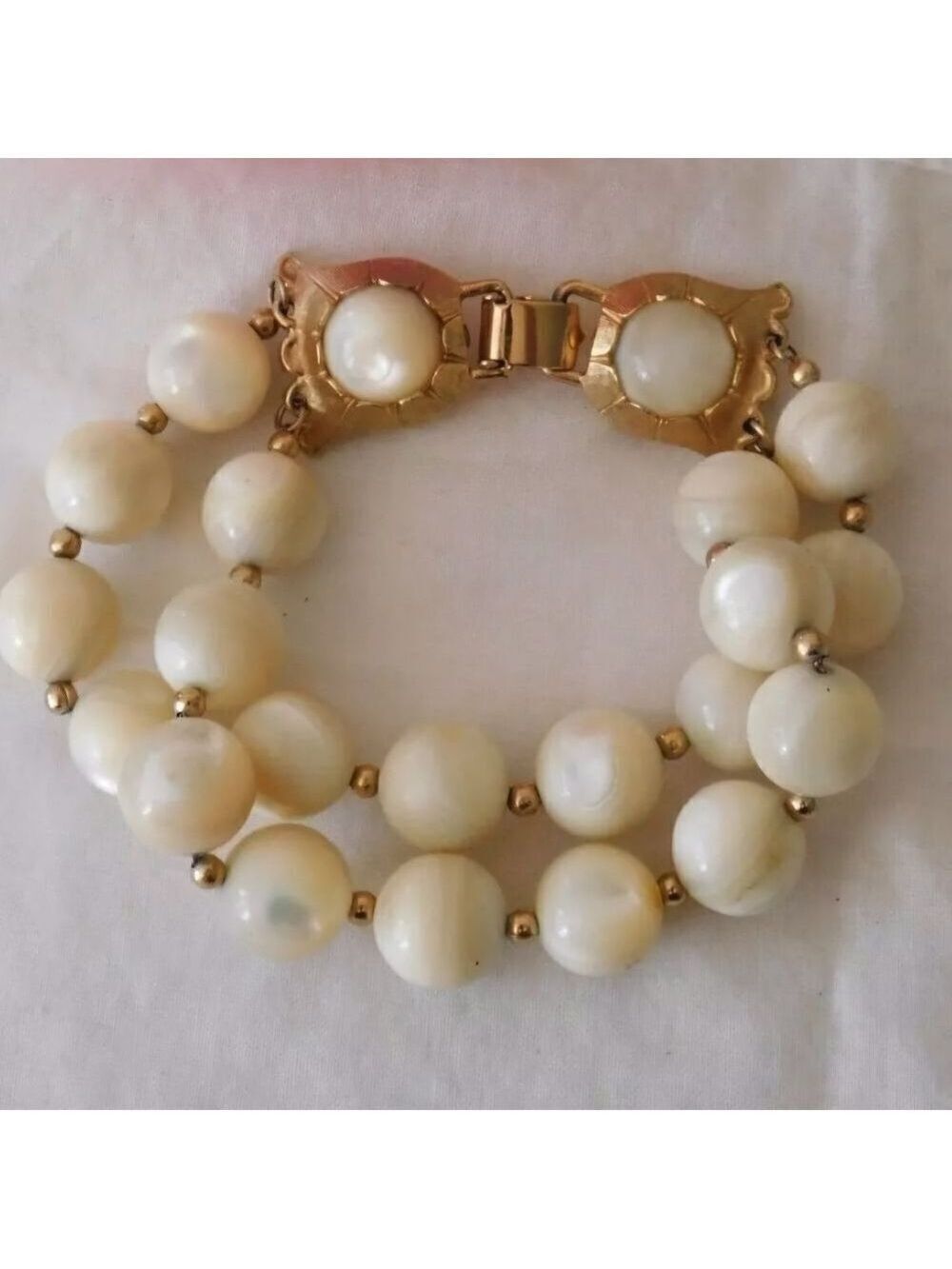 Napier Mother of Pearl Beaded Double Strand Vintage Bracelet